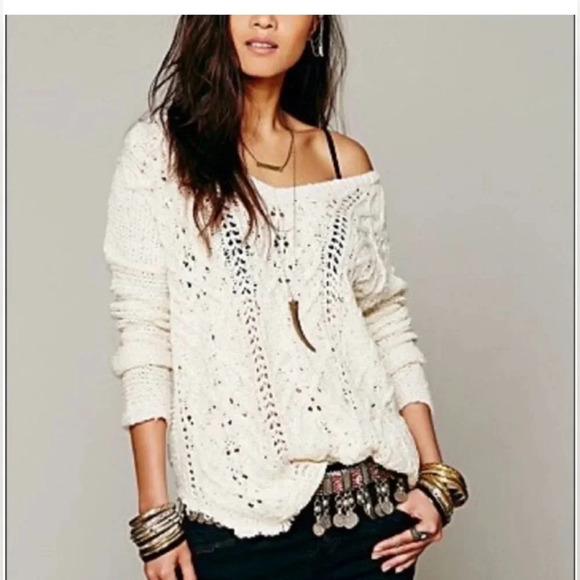 FREE PEOPLE Cross My Heart Cable Knit Sweater XS - Picture 3 of 13